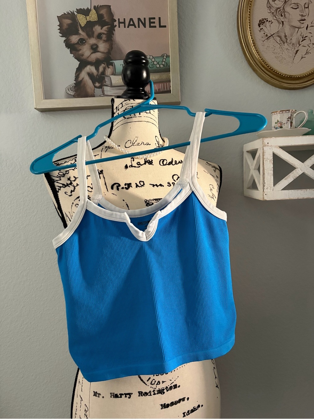 Blue Contrast-Trim Tank Top size small